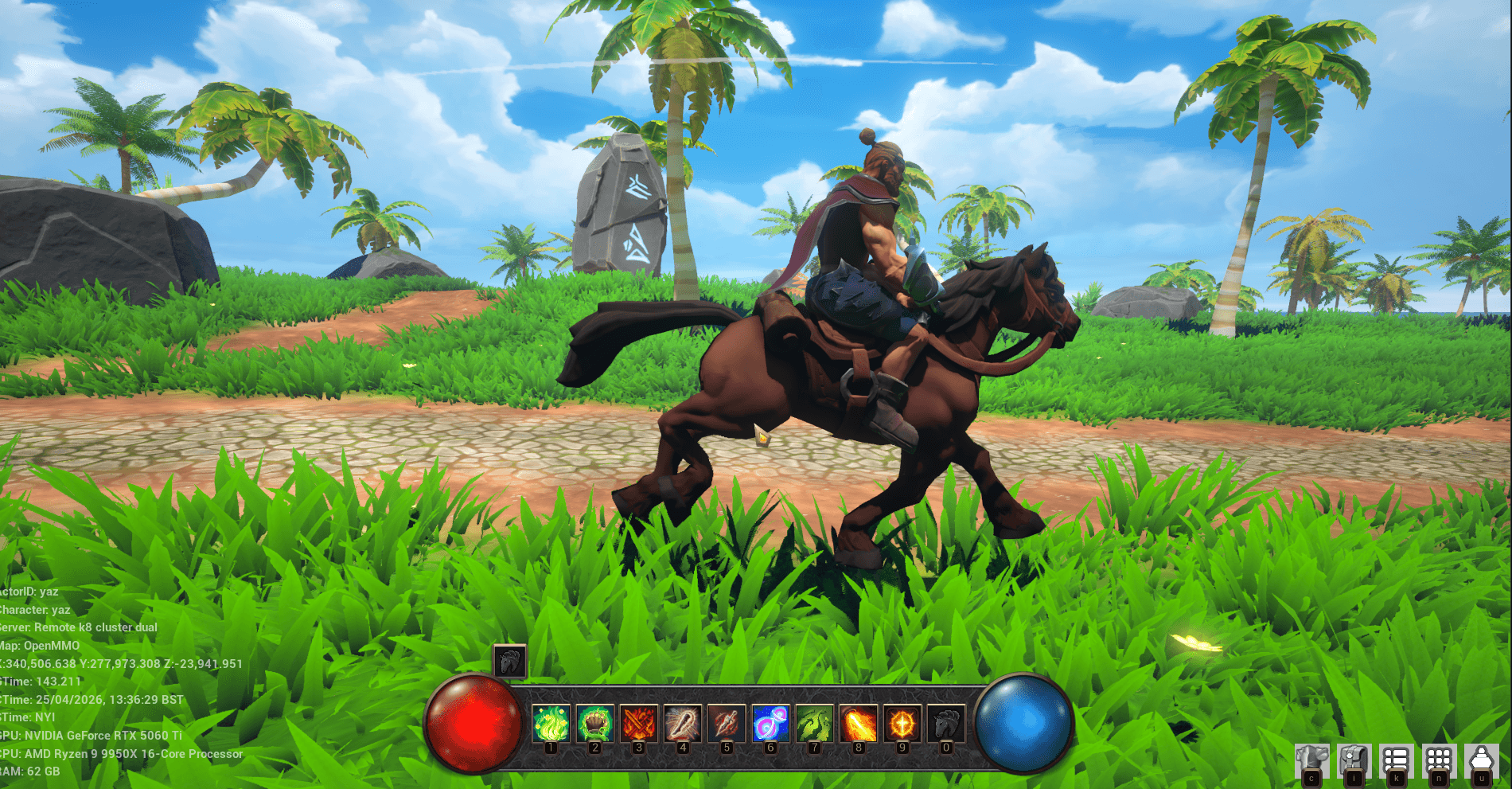 Player riding a horse through the world