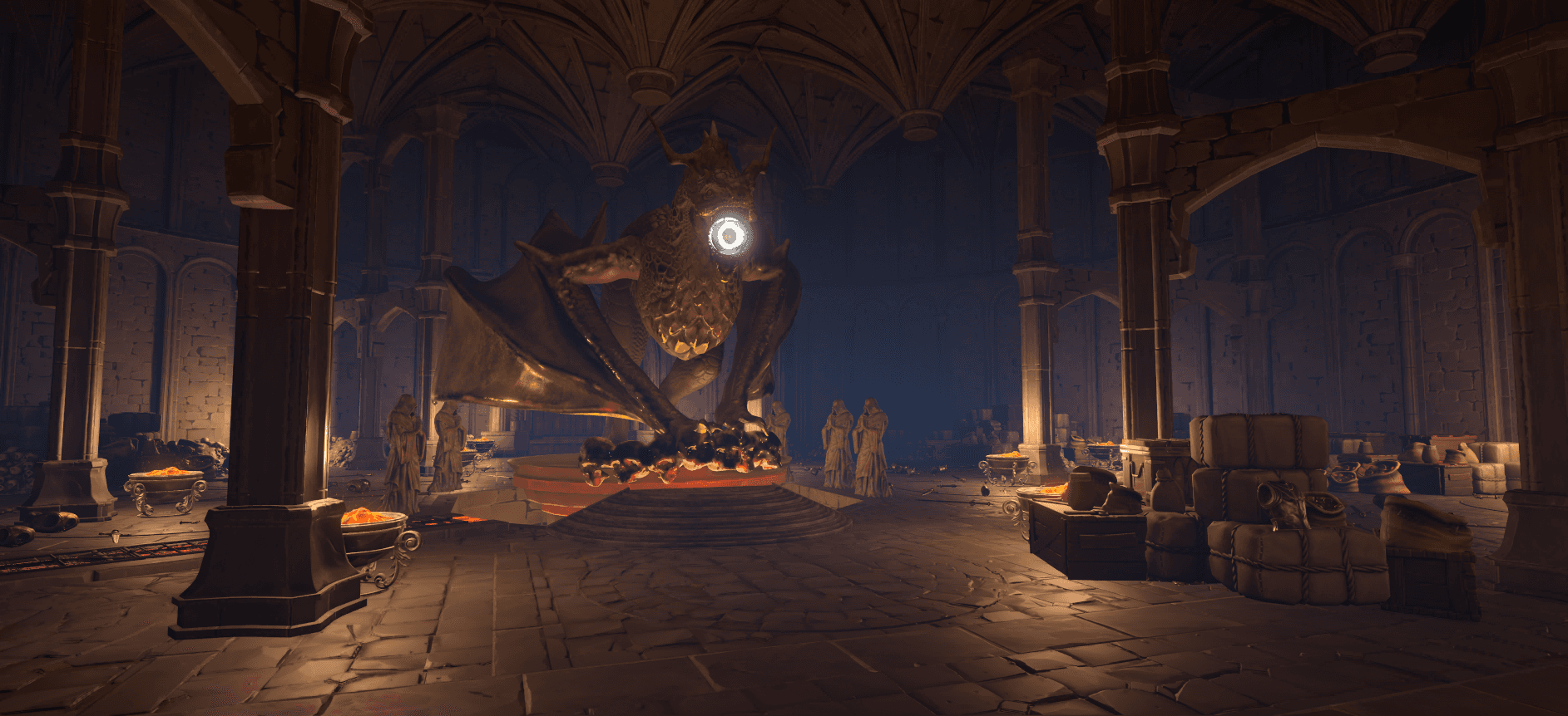 The dragon idol watching over the throne in the first dungeon